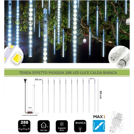 Tenda luminosa led a pioggia meteoriti impermeabile da esterno luce cadente di Natale balcone albero addobbo decorative cascata Bianco freddo
