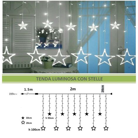 Tenda luminosa led con stelle 2x1 m luci di Natale decorazioni natalizie stelline luce bianca calda per addobbo feste  Bianco freddo