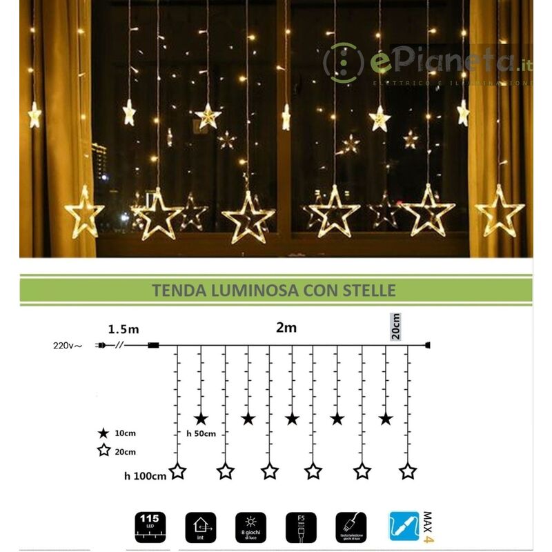 Image of Tenda luminosa led con stelle 2x1 m luci di Natale decorazioni natalizie stelline luce bianca calda per addobbo feste Calda