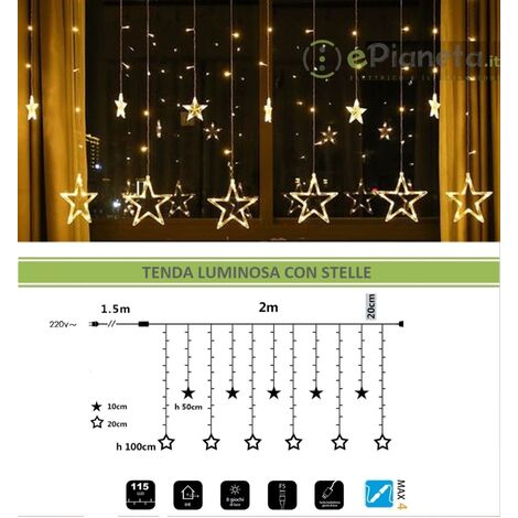 Tenda luminosa led con stelle 2x1 m luci di Natale decorazioni natalizie stelline luce bianca calda per addobbo feste  Calda
