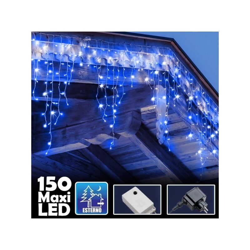 Image of Trade Shop - Tenda Luminosa Natalizia 150 Led Con Flash Luce Blu 3mt Esterno Prolungabile