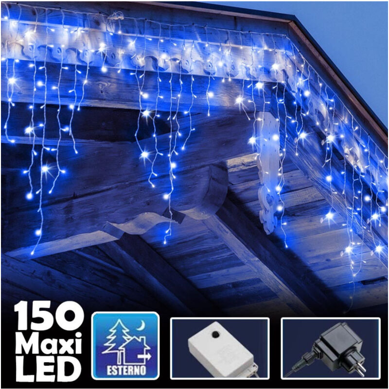 Tenda Luminosa Natalizia 150 Led Con Flash Luce Blu 3mt Esterno Prolungabile - - Trade Shop Traesio