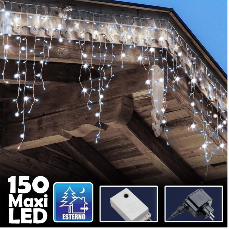 Trade Shop Traesio - Tenda Luminosa Natalizia 150led Con Flash Bianco Freddo 3mt Esterno Prolungabile -
