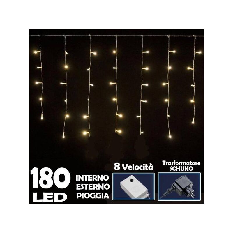 Image of Trade Shop - Tenda Luminosa Natalizia 180 Led Luce Bianco Caldo 3 Metri Per Esterno