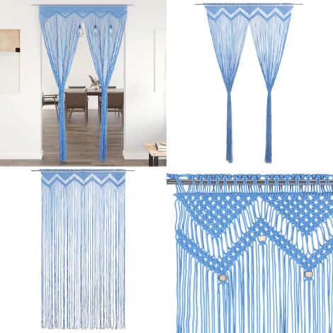 Tenda Macramè Blu 140x240 cm in Cotone - Tenda per finestra - Tenda per porta