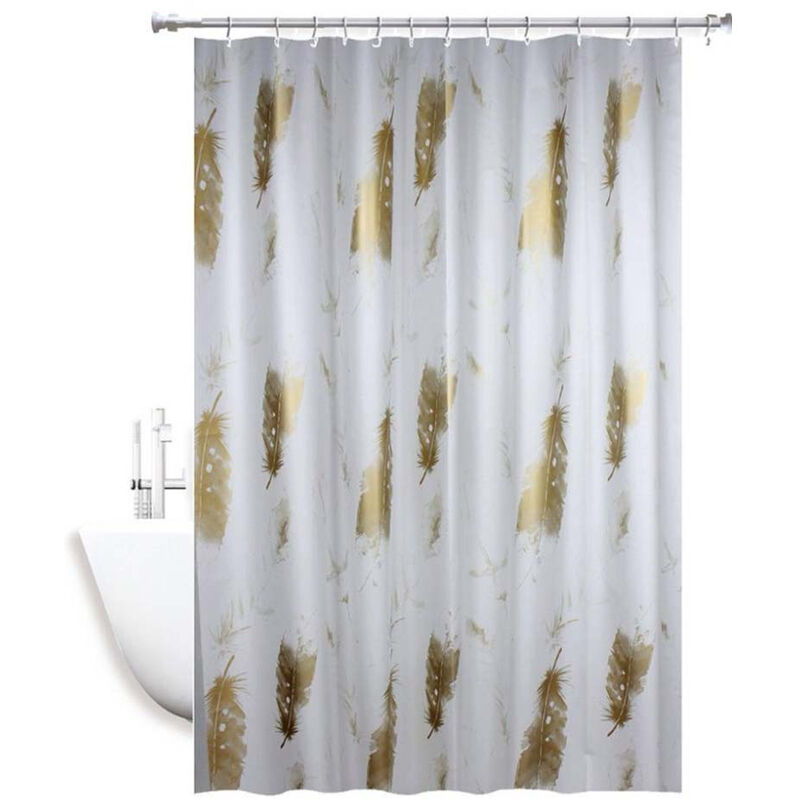 Tenda moderna per doccia vasca da bagno impermeabile pvc 12 ganci decorata con foglie oro 200x180 cm