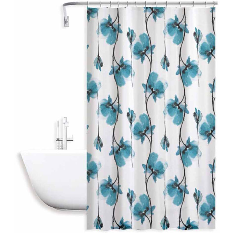 Tenda moderna per doccia vasca da bagno impermeabile pvc 12 ganci decorazione fiori blu 200x240 cm