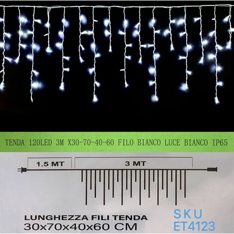 TENDA  NATALE ESTERNO NATALIZIA 120 led 3m x 30-70-40-60 CM  filo bianco luce BIANCA FREDDA ip65 /ET4123