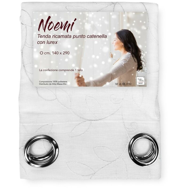 Tenda Noemi Ricamo Moderno Foglia Bianco Cm. 140x290