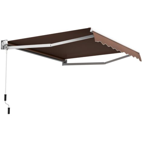 Tenda parasole in alluminio con manovella e poliestere impermeabile, Tenda da sole retrattile 245x200cm Marrone
