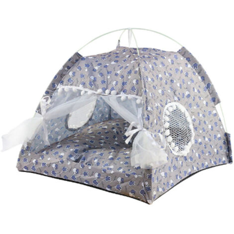 Tenda per animali domestici da interno staccabile lavabile morbida calda previene lo scivolamento Cuccia per cani carina con porta finestra in rete per tutte le stagioni Grigio
