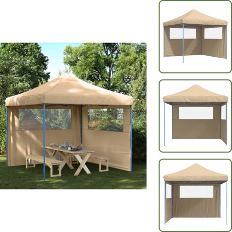 Tenda per barbecue - vidaXL Tendone per Feste Pieghevole Pop-Up con 2 Pareti Beige - Tenda per matrimoni