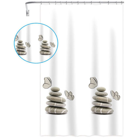 Tenda per doccia vasca da bagno impermeabile peva 12 ganci con fondo bianco decorazione con sassi stile shabby chic 180x200 cm