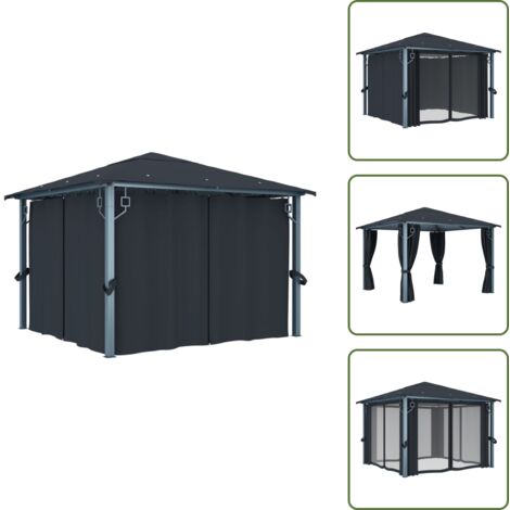 Tenda per esterni - vidaXL Gazebo con Tenda 300 x 300 cm Antracite Alluminio - Gazebo all'aperto