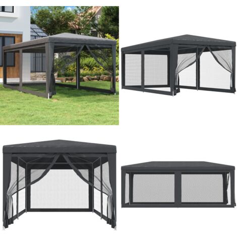 Tenda per Feste 6 Pareti Laterali in Rete Antracite 3x6 m HDPE - Gazebo - Tenda in rete