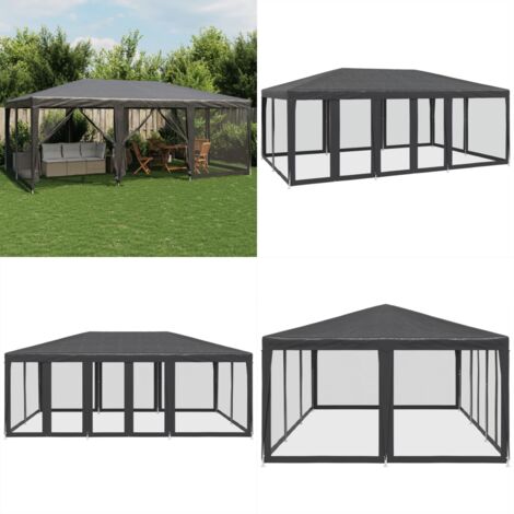 Tenda per Feste con 10 Pareti in Rete Antracite 6x4 m in HDPE - Gazebo - Tenda da giardino