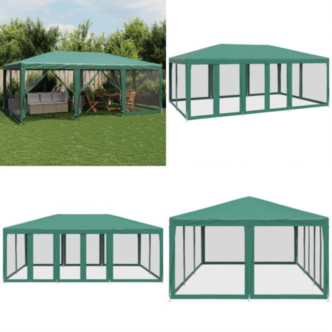 Tenda per Feste con 10 Pareti Laterali in Rete Verde 6x4 m HDPE - Gazebo - Tenda da giardino
