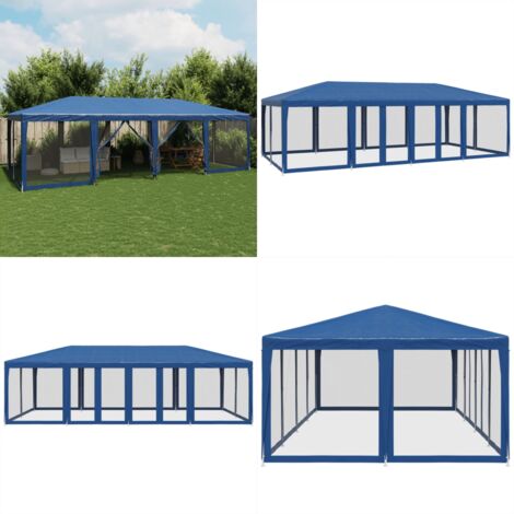 Tenda per Feste con 12 Pareti Laterali in Rete Blu 8x4 m HDPE - Tenda gazebo - Tenda da giardino
