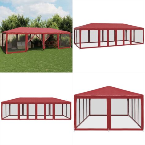 Tenda per Feste con 12 Pareti Laterali in Rete Rossa 8x4 m HDPE - Tenda da giardino - Tenda gazebo