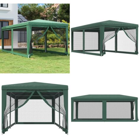 Tenda per Feste con 6 Pareti Laterali in Rete Verde 3x6 m HDPE - Gazebo - Tenda in rete