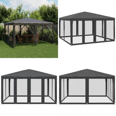 Tenda per Feste con 8 Pareti in Rete Antracite 4x4 m in HDPE - Gazebo - Tenda da giardino