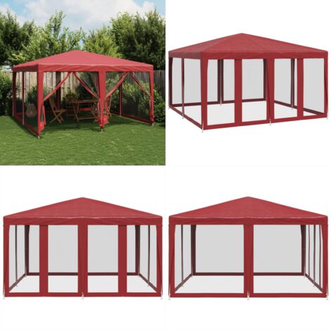 Tenda per Feste con 8 Pareti Laterali in Rete Rossa 4x4 m HDPE - Gazebo - Tenda da giardino