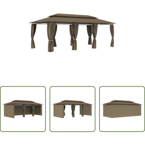Tenda per feste -  Gazebo con Tende 600x298x270 cm Grigio Talpa 180 g/m²