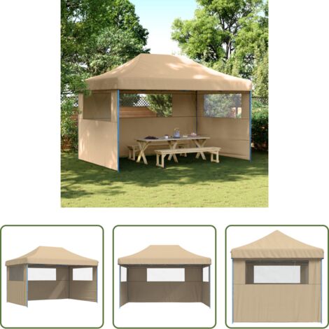 Tenda per feste -  Tendone per Feste Pieghevole Pop-Up con 3 Pareti Beige