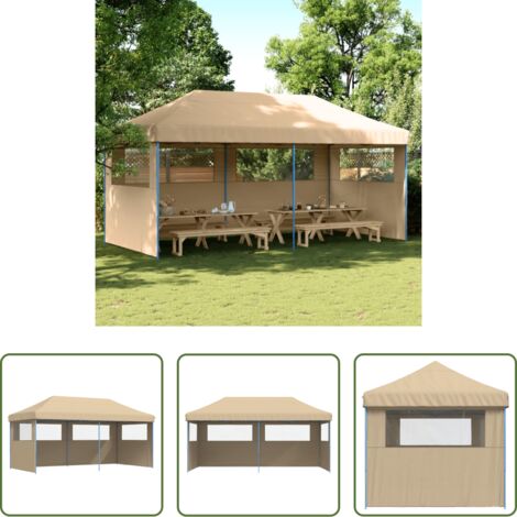Tenda per feste -  Tendone per Feste Pieghevole Pop-Up con 3 Pareti Beige