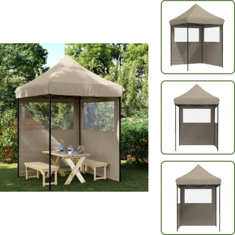 Tenda per feste - vidaXL Tendone per Feste Pieghevole Pop-Up con 2 Pareti Tortora - Tenda per eventi all'aperto