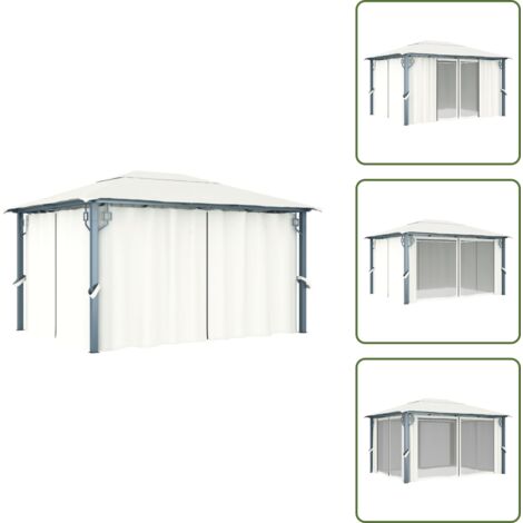 Tenda per gazebo - vidaXL Gazebo con Tenda 400 x 300 cm Crema Alluminio - Gazebo con tetto anti-UV