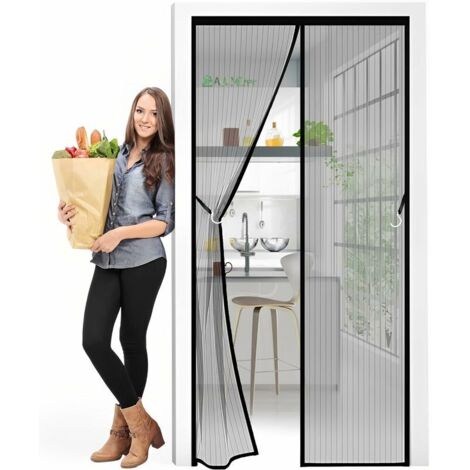 Tenda per porta magnetica 80 x 235 cm anti-insetti, zanzariera per corridoi, porte per interni/patio/porta d'ingresso scorrevole - Nero