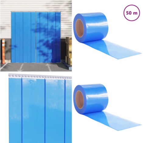 Tenda per Porte Blu 200 mm x 1,6 mm 50 m in PVC - Isolamento termico - Barriera antipolline