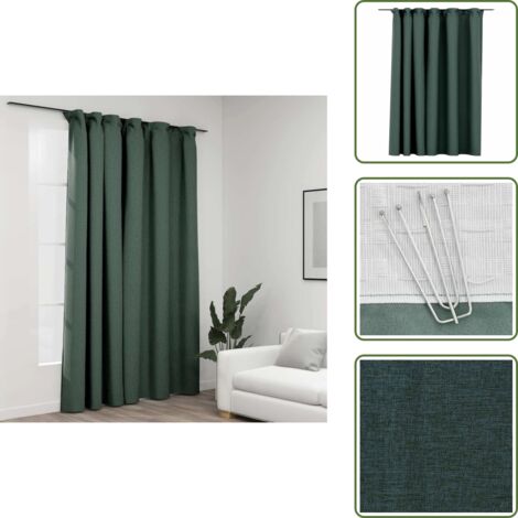 Tenda per soggiorno - vidaXL Tenda Oscurante Effetto Lino con Ganci Verdi 290x245 cm - Tenda per camera da letto