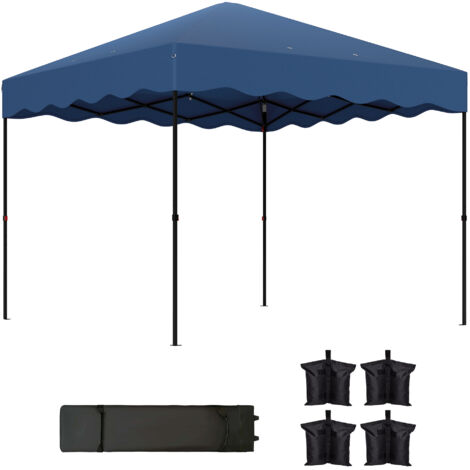 Tenda pieghevole 3x3 m con elevata protezione UV, altezza regolabile e borsa con ruote per 6-9 persone, blu scuro