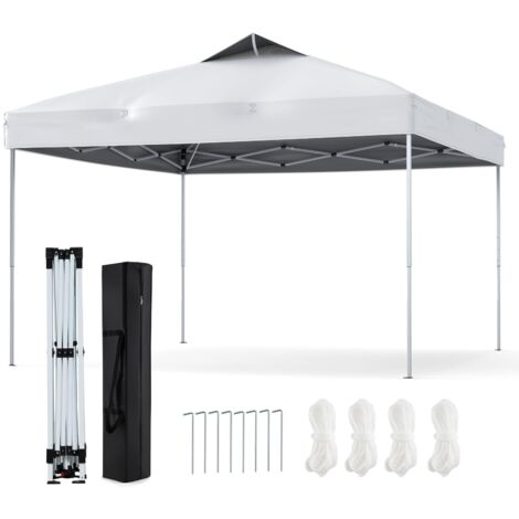 Tenda pieghevole 3x3m, gazebo da giardino regolabile in altezza 255-275 cm con chiusura a scatto centrale e trasporto portatile Borsa, Bianco