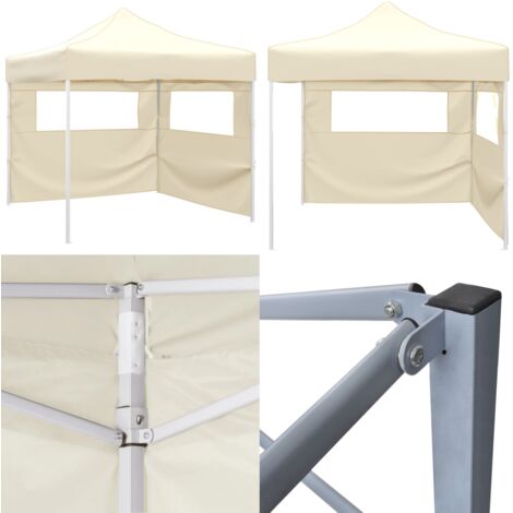 Tenda Pieghevole con 2 Pareti 291x291x315 cm Crema - Gazebo - Tenda da giardino