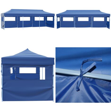 Tenda Pieghevole Pop-Up con 5 Pareti Laterali 3x9 m Blu - Tenda da giardino - Gazebo