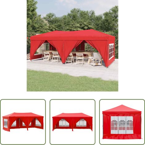 Tenda pieghevole -  Tenda per Feste Pieghevole con Pareti Laterali Rosso 3x6 m