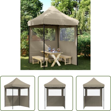 Tenda pieghevole -  Tendone per Feste Pieghevole Pop-Up con 2 Pareti Tortora