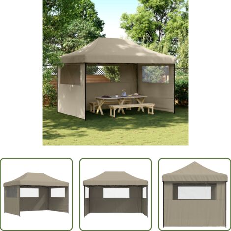 Tenda pieghevole -  Tendone per Feste Pieghevole Pop-Up con 3 Pareti Tortora