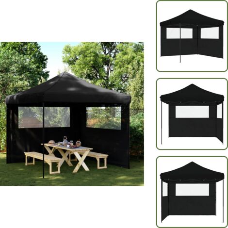 Tenda pieghevole - vidaXL Tendone per Feste Pieghevole Pop-Up con 2 Pareti Nero - Tenda con 2 pareti
