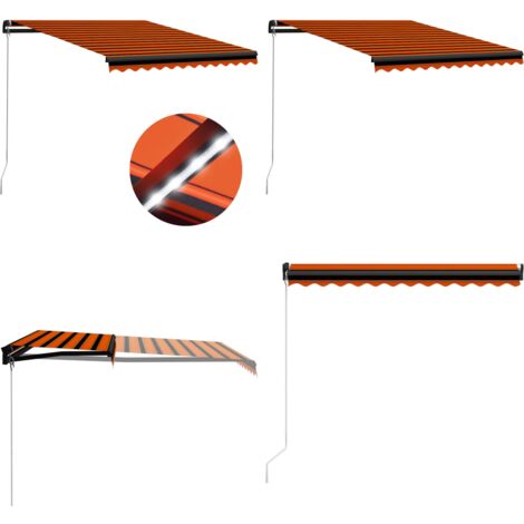 Tenda Retrattile Manuale con LED 300x250cm Arancione e Marrone - Tenda retrattile - Tenda da giardino