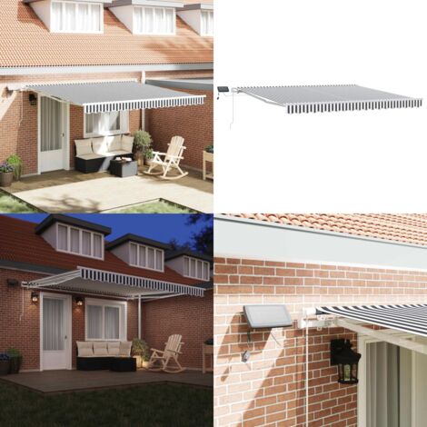 Tenda Retrattile Manuale con LED Antracite e Bianco 400x300 cm - Tenda da sole con luci LED - Tenda da sole antracite