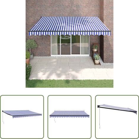 Tenda retrattile -  Tenda da Sole Retrattile Blu e Bianca 4x3 m Tessuto e Alluminio