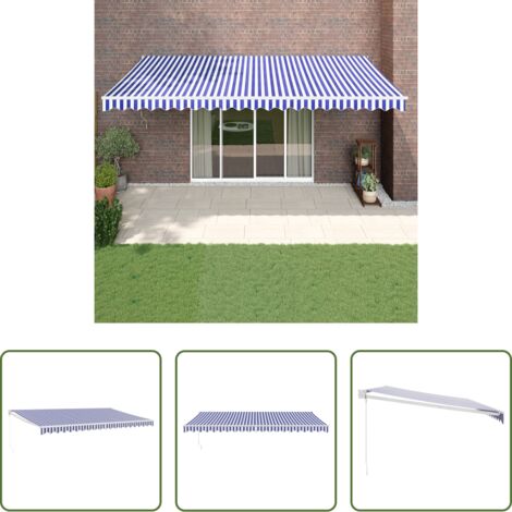 Tenda retrattile -  Tenda da Sole Retrattile Blu e Bianca 5x3 m Tessuto e Alluminio