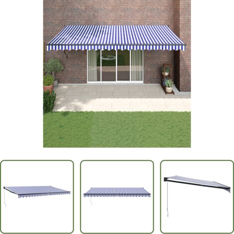 Tenda retrattile -  Tenda da Sole Retrattile Blu e Bianca 5x3 m Tessuto e Alluminio