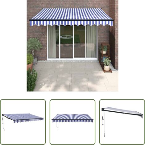 Tenda retrattile -  Tenda Sole Automatica Retrattile Blu e Bianca 3,5x2,5 m