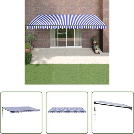 Tenda retrattile -  Tenda Sole Automatica Retrattile Blu e Bianca 5x3 m