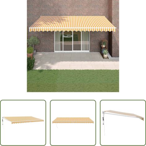 Tenda retrattile -  Tenda Sole Automatica Retrattile Gialla e Bianca 5x3 m